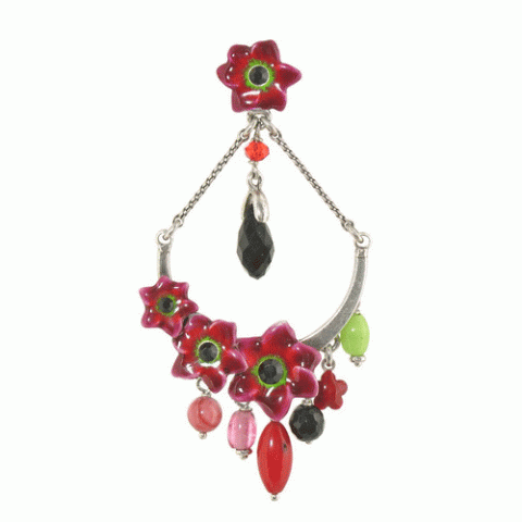 Серьги из коралла и розового перламутра JOLIE FLEUR half moon post ER