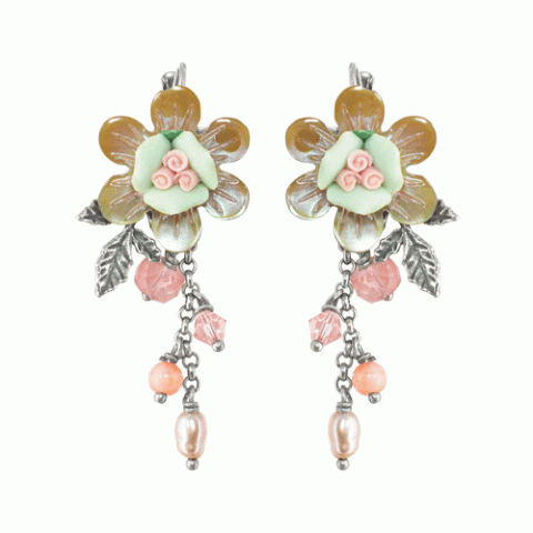 Серьги из перламутра и коралла JARDIN ANGLAIS flower FH