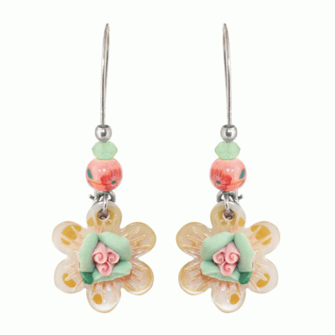 Серьги из перламутра и коралла JARDIN ANGLAIS XL hooks w/ flower