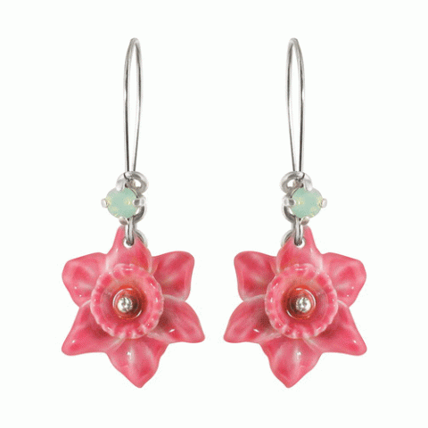 Серьги из розового нефрита и стекляруса ECHAPPEE BUCOLIQUE hook w/ flower & Swaro