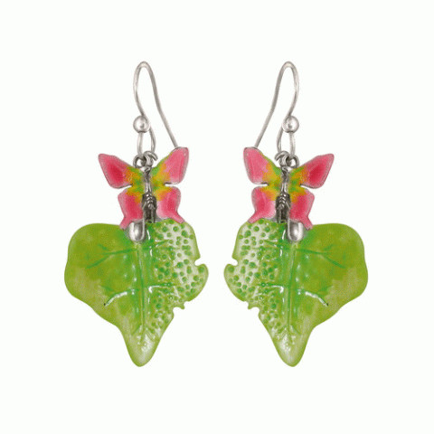 Серьги из розового нефрита и стекляруса ECHAPPEE BUCOLIQUE butterfly hook ER