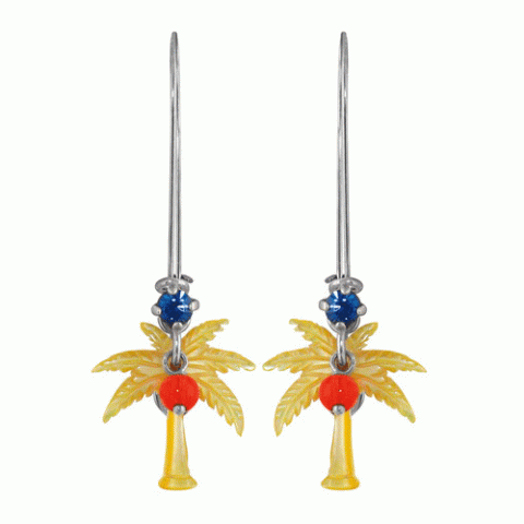 Серьги из золотистого перламутра и ларимара PALM BEACH palm tree XL hooks