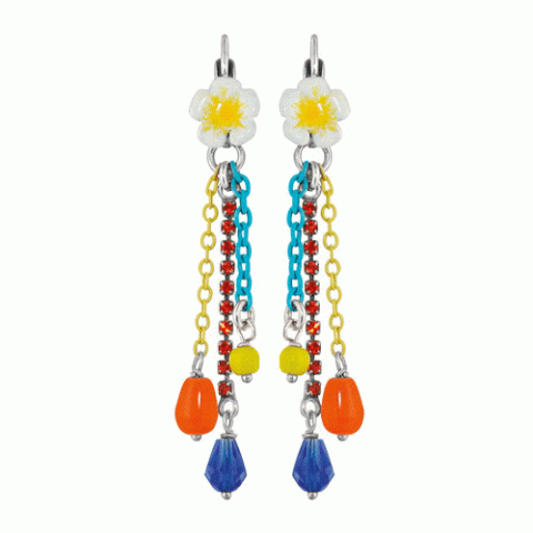 Серьги из золотистого перламутра и ларимара PALM BEACH small flower & 3 chains ER