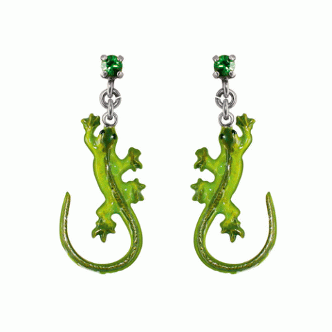Серьги из агата, рафии и нефрита AMAZONIE gecko post ER