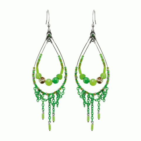 Серьги из агата, рафии и нефрита AMAZONIE 2 metal drops hook ER