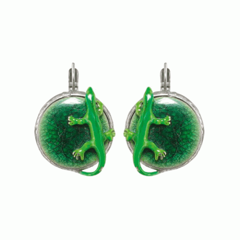 Серьги из агата, рафии и нефрита AMAZONIE round french hooks w/gecko