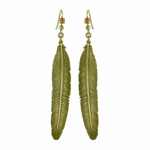 Серьги из стекляруса и ракушки кумаси MESANGE ROUSSE metal feather