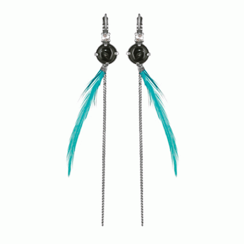 Серьги из араукарии и черного перламутра MESANGE BLEUE  feather ER 2 in 1