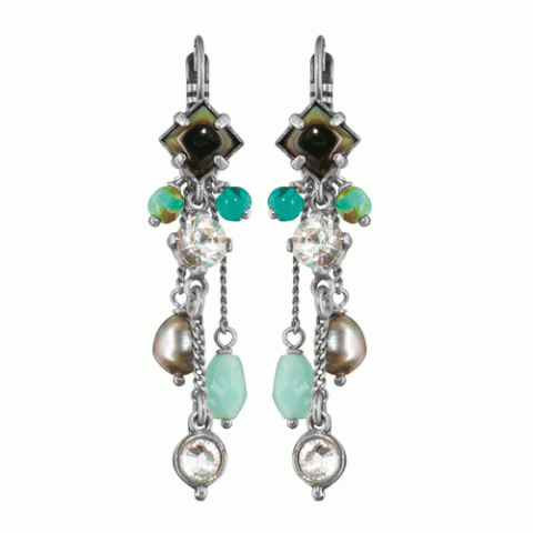 Серьги из араукарии и черного перламутра MESANGE BLEUE multi dangles