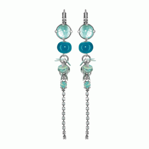 Серьги из араукарии и черного перламутра MESANGE BLEUE multi strass chain