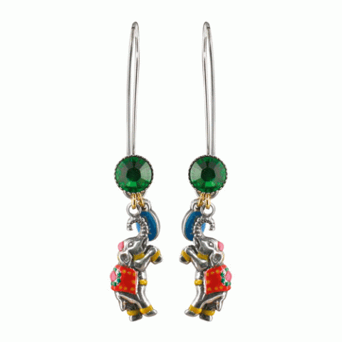 Серьги из нефрита и коралла MAHARANIS elephant XL hooks