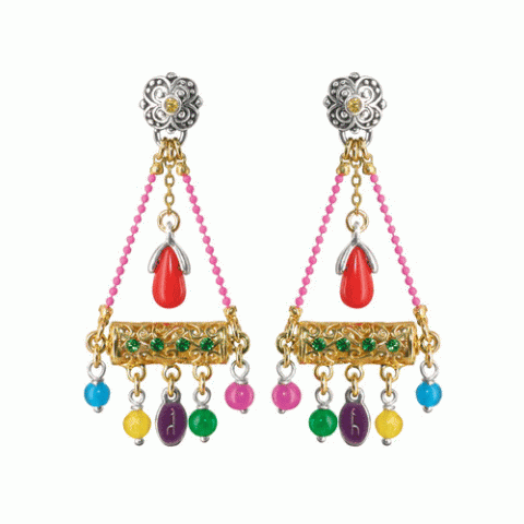 Серьги из нефрита и коралла MAHARANIS post ER w/ 4 green Swaro