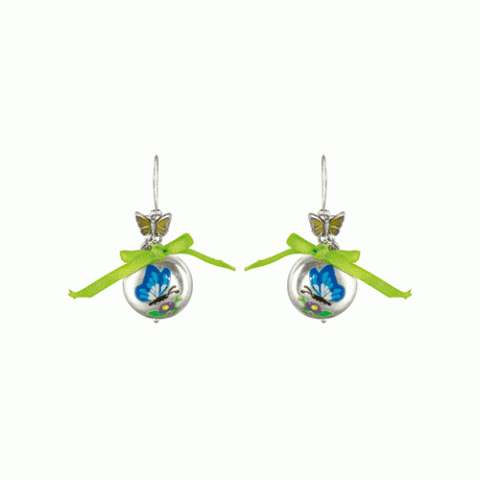 Серьги из речного жемчуга и коралла ENVOLEE butterfly & satin ribbon hook ER