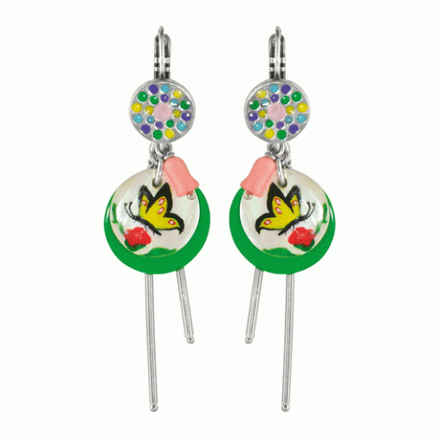 Серьги из речного жемчуга и коралла ENVOLEE french hook ER w/ green disc