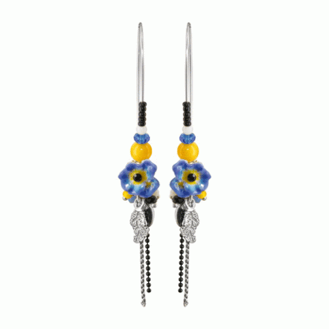 Серьги из ляписа лазури и кальцита PENSEE NOCTURNE small flower XXL hooks 