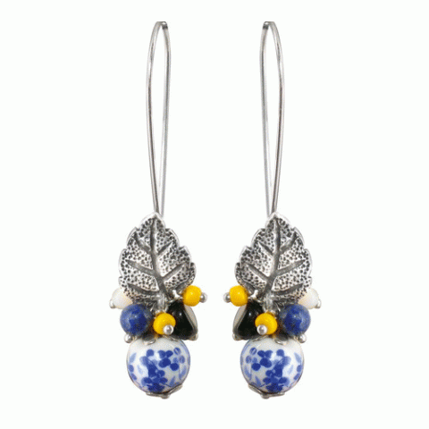Серьги из ляписа лазури и кальцита PENSEE NOCTURNE flower bead