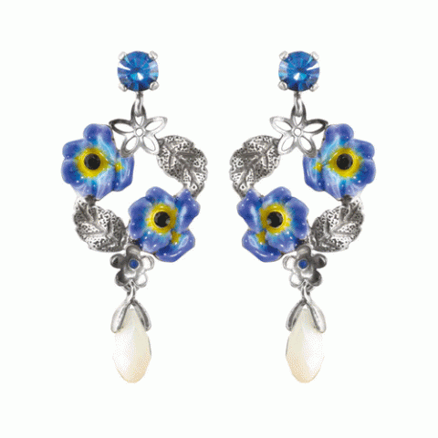 Серьги из ляписа лазури и кальцита PENSEE NOCTURNE post ER w/ round flower
