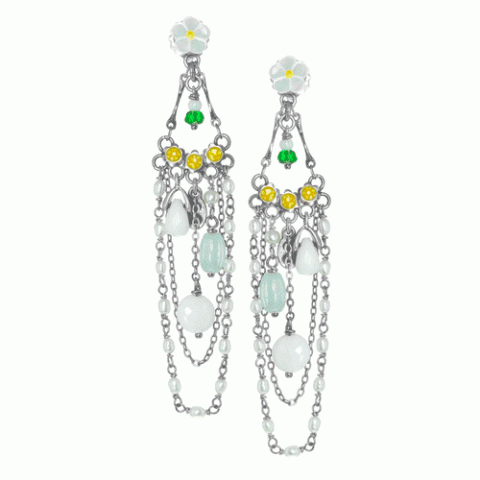 Серьги из жемчуга, нефрита и белого перламутра PRIMAVERA 12--61226