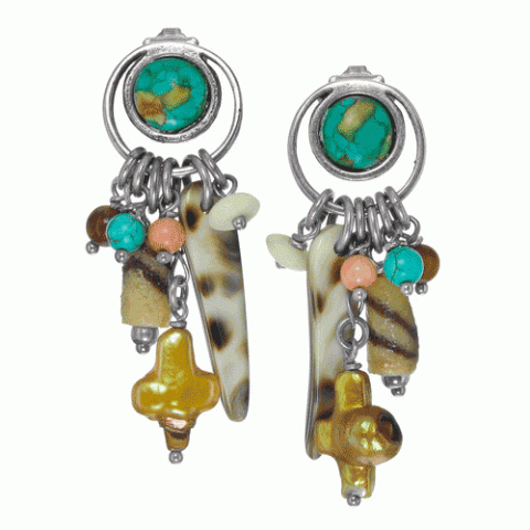 Серьги из амазонита, нефрита, агата, янтаря и коралла ANABELLA 12--61444
