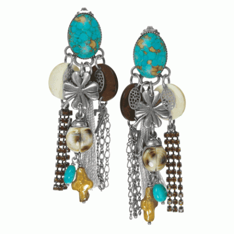 Серьги из амазонита, нефрита, агата, янтаря и коралла ANABELLA 12--61447