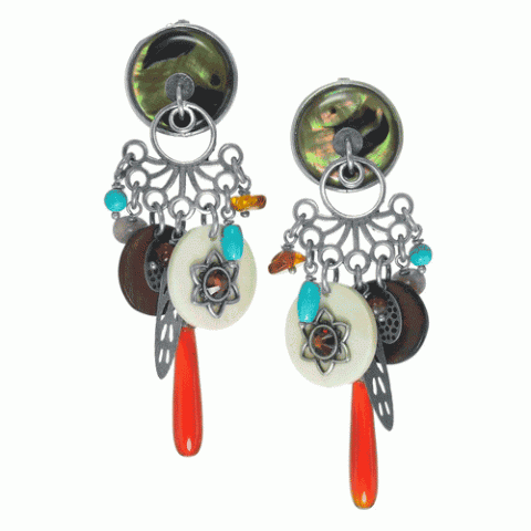 Серьги из амазонита, нефрита, агата, янтаря и коралла ANABELLA 12--61448