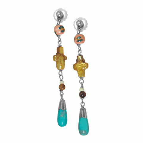 Серьги из амазонита, нефрита, агата, янтаря и коралла ANABELLA 12--61449