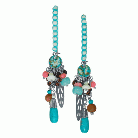 Серьги из амазонита, нефрита, агата, янтаря и коралла ANABELLA 12--61452