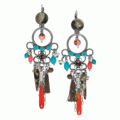 Серьги из амазонита, нефрита, агата, янтаря и коралла ANABELLA 12--61454