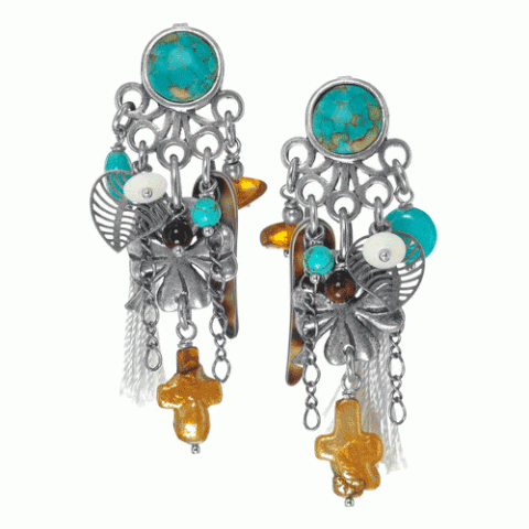 Серьги из амазонита, нефрита, агата, янтаря и коралла ANABELLA 12--61455