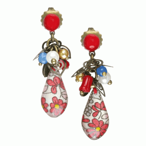 Серьги из коралла, жемчуга, нефрита и текстиля LEONIE LIBERTY 12--61502