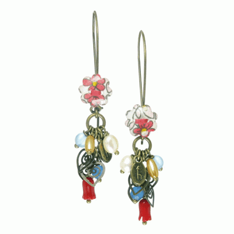 Серьги из коралла, жемчуга, нефрита и текстиля LEONIE LIBERTY 12--61503