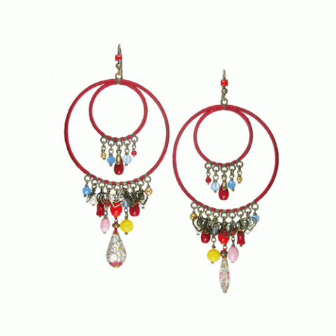 Серьги из коралла, жемчуга, нефрита и текстиля LEONIE LIBERTY 12--61506