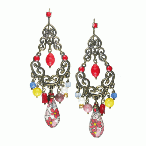 Серьги из коралла, жемчуга, нефрита и текстиля LEONIE LIBERTY 12--61508