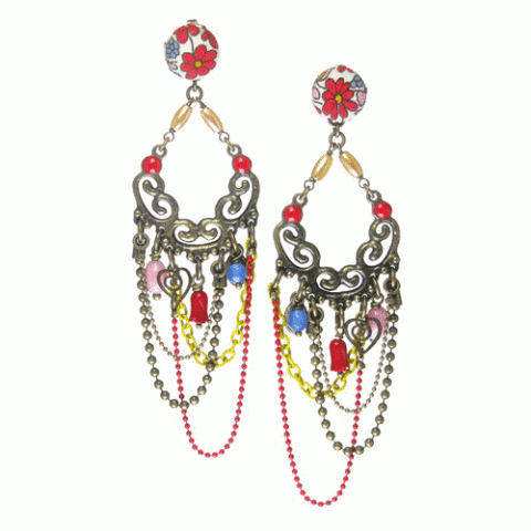 Серьги из коралла, жемчуга, нефрита и текстиля LEONIE LIBERTY 12--61513