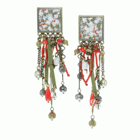 Серьги из лабрадорита, коралла, кварца и унакита MILENA 12--61580
