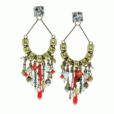 Серьги из лабрадорита, коралла, кварца и унакита MILENA 12--61582