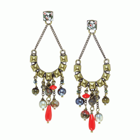Серьги из лабрадорита, коралла, кварца и унакита MILENA 12--61585
