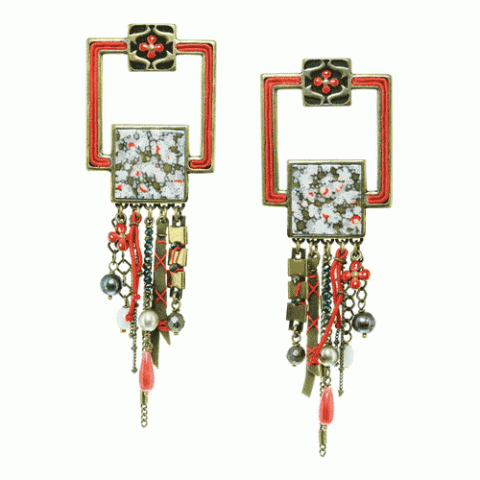 Серьги из лабрадорита, коралла, кварца и унакита MILENA 12--61595