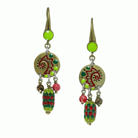 Серьги из агата, коралла, перидота и нефрита KALI GRIGRI 12--61604