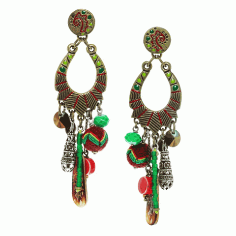 Серьги из агата, коралла, перидота и нефрита KALI GRIGRI 12--61607