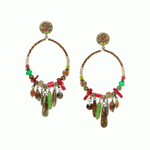 Серьги из агата, коралла, перидота и нефрита KALI GRIGRI 12--61609