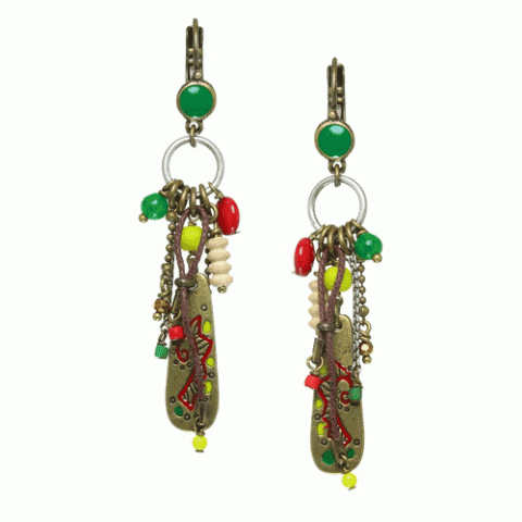 Серьги из агата, коралла, перидота и нефрита KALI GRIGRI 12--61615