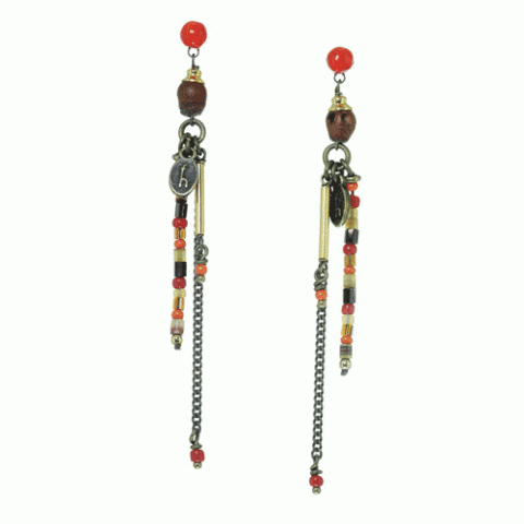 Серьги из бамбукового коралла, ракушки, сибукао и Сваровски MALINKA 12--61837
