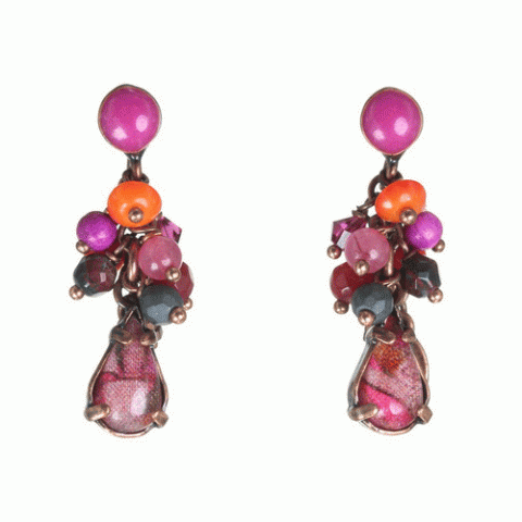 Серьги из коралла, тигрового глаза, нефрита и кожи змеи THALIA 12--62185