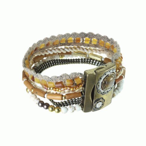 Браслет из говлита, рога Зебу, кварца и кристаллов Сваровски FAUSTINE 13--61081
