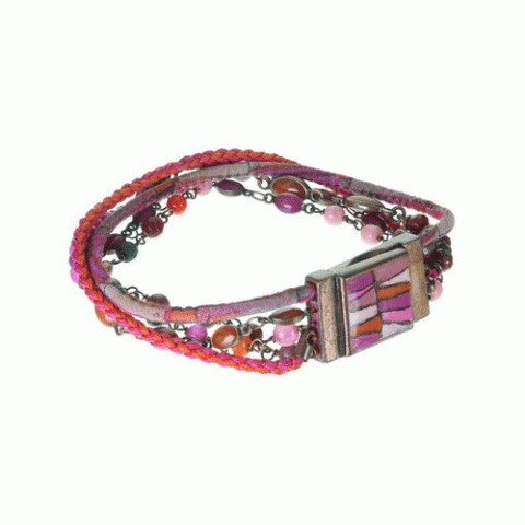 Браслет из коралла, тигрового глаза, нефрита и кожи змеи THALIA 13--61173