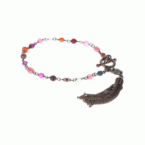 Браслет из коралла, тигрового глаза, нефрита и кожи змеи THALIA 13--61176