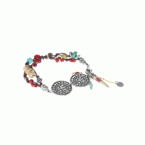 Браслет из амазонита, глины, коралла, жемчуга, яшмы и бирюзы LOUVE 13-62535