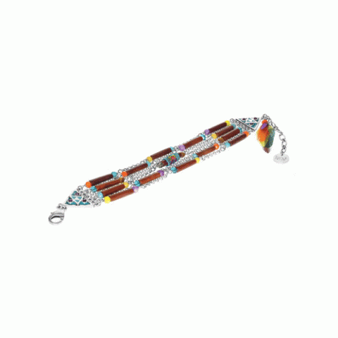 Браслет из тигрового глаза, дерева Сибукао, говлита, перьев и Swarovski KIMYA 13-62550