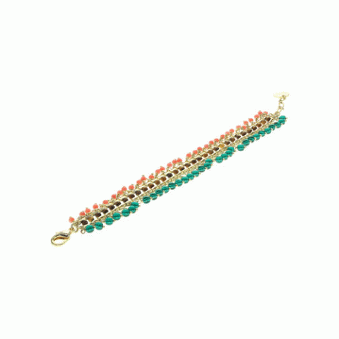 Браслет из тигрового глаза, малахита, коралла и Swarovski SUNNY 13-62650